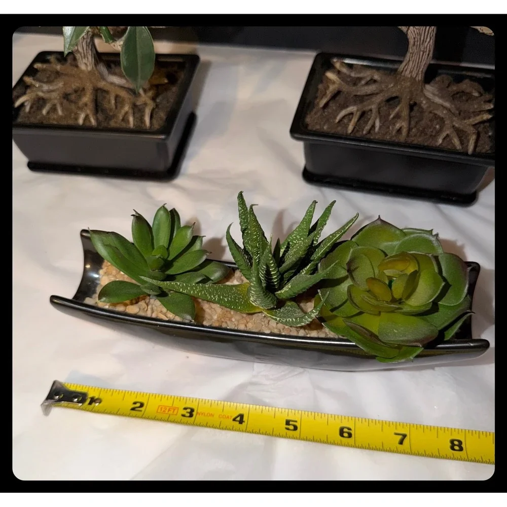 Artificial Bonsai and Succulent Set Home Decor Greenery Black Planters Zen